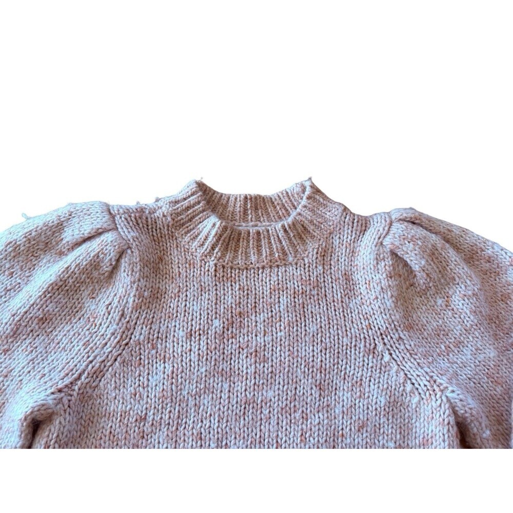 Madewell Pink Cream Speckled Puff Sleeve Sweater XS Mock Neck Chunky Knit - Picture 4 of 7